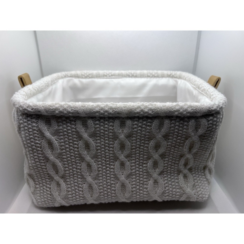 Holiday Basket Knit Ivory Threshold Rectangle Decorative Basket 10"x8"x6" New